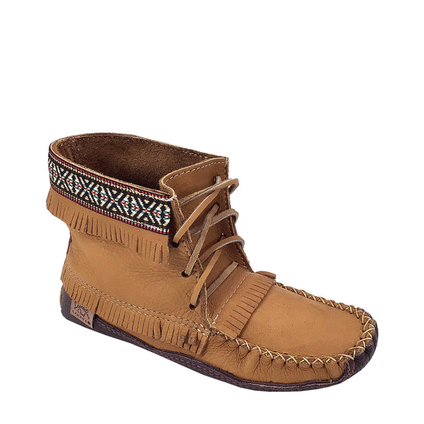 Women's Earthing Moccasin Boots Moose Hide Native Braid Ankle BB37597C-L